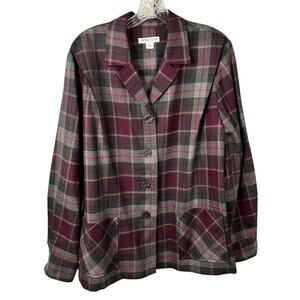 Pendleton Plaid Button Front Shirt Jacket Womens Size L Purple Grey special wool